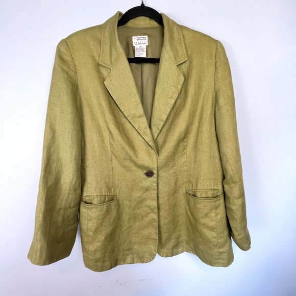 Talbots Irish Linen Olive Green Blazer Single Button Size 14P - Picture 1 of 7